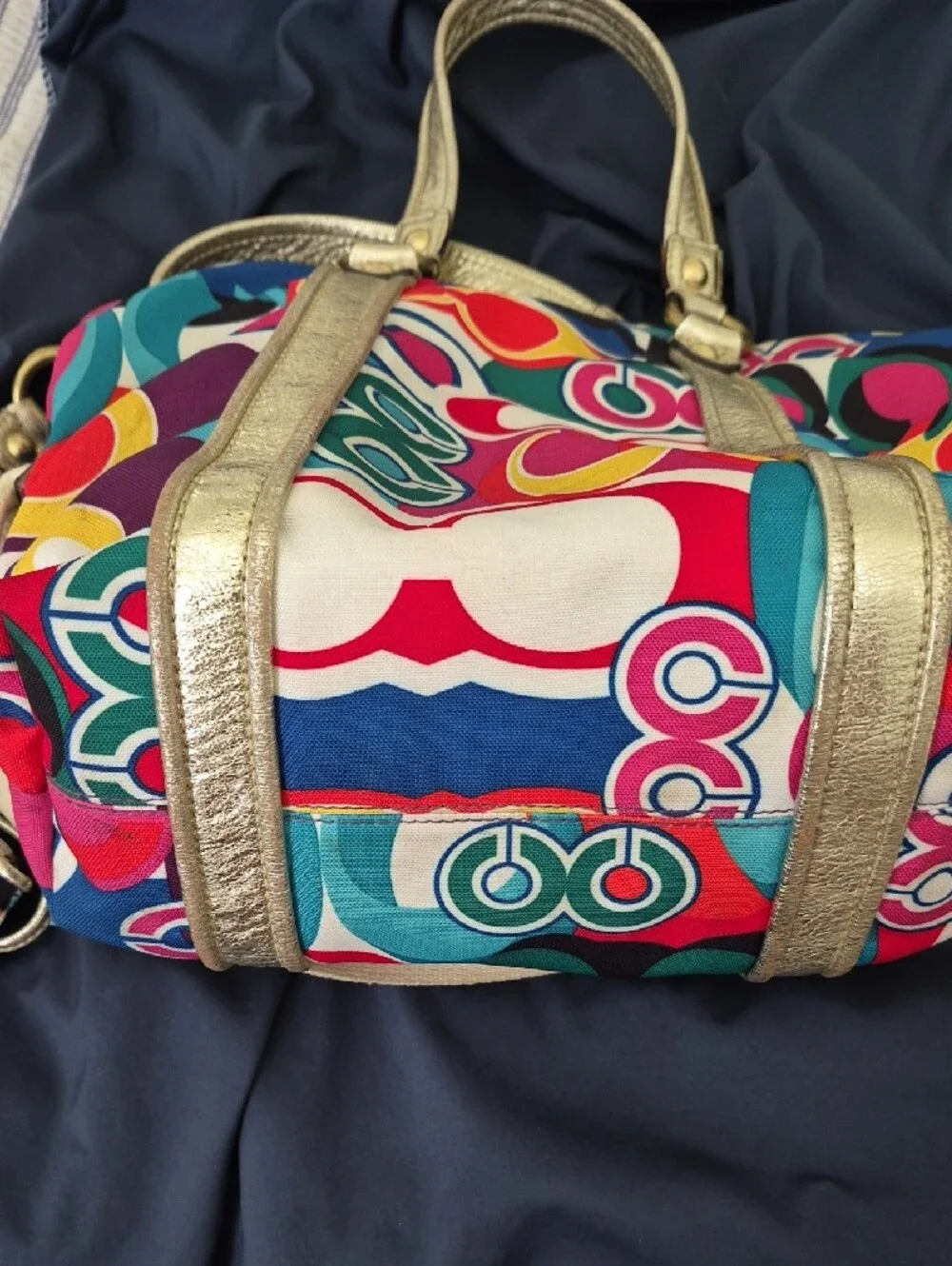 Coach Multicolor Circular Print Shoulder Bag with Gold Straps